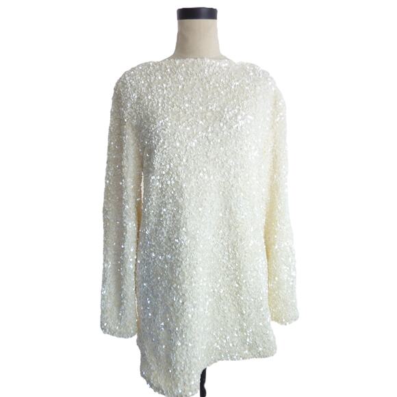 NWOT Cream White Sequin Bow Mini Dress Tunic M - Picture 1 of 6